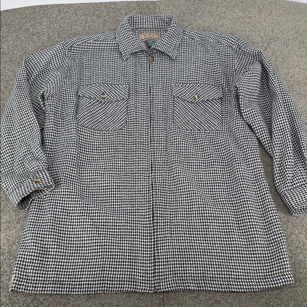 Express EXP Shirt Jacket Men Medium Black White Houndstooth Full Zip Vintage 90s